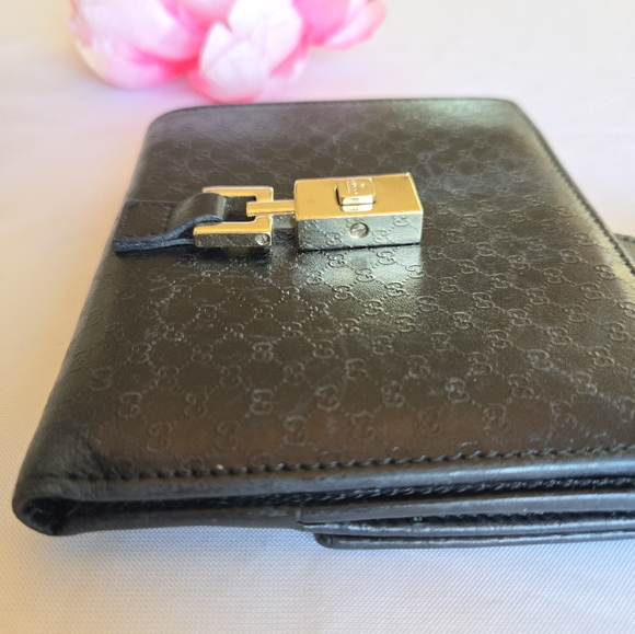 Vintage GUCCI Jackie Bi Fold Wallet Leather Metal Square Buckle Gold Hardware - Picture 5 of 14